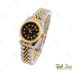 ساعت رولکس زنانه دورنگ طلایی صفحه مشکی Rolex-4531-M-L
