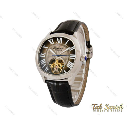 ساعت کارتیر درایو مردانه اتوماتیک بند چرمی توربیلون دار Cartier-4129-G
