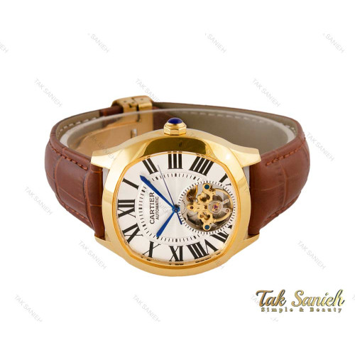 ساعت کارتیر درایو مردانه طلایی بند چرم اتوماتیک Cartier-4130-G