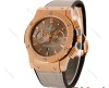 ساعت هابلوت مردانه سه موتوره رزگلد بند چرم طوسی Hublot-4154-G