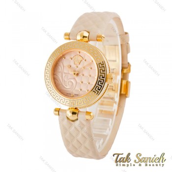 ساعت ورساچه زنانه طلایی بند چرمی کِرِم Versace-4229-L