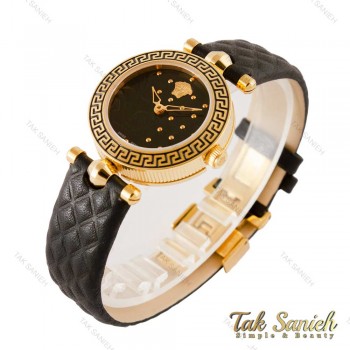 ساعت ورساچه زنانه طلایی بند چرم مشکی Versace-2739-L