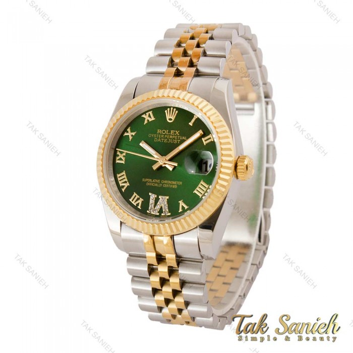 ساعت رولکس دیت جاست مردانه دو رنگ طلایی صفحه سبز Rolex-4331-G