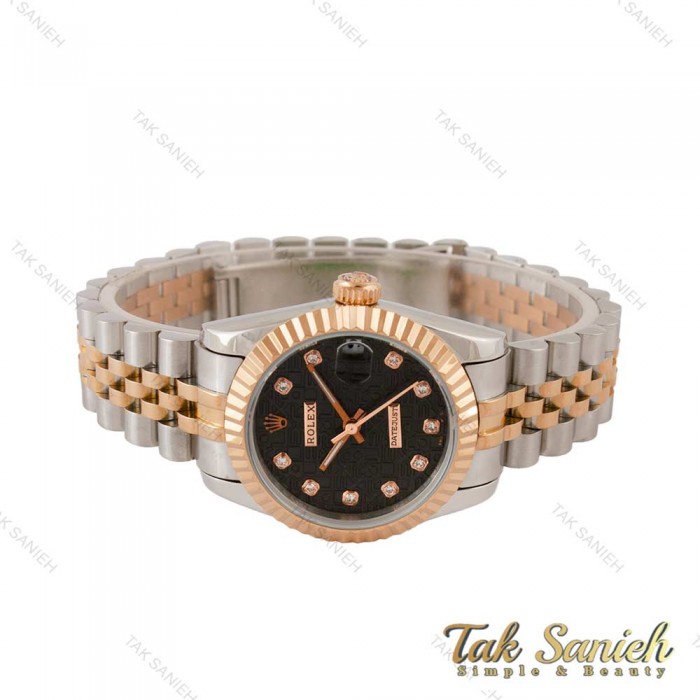 ساعت رولکس زنانه دیت جاست دو رنگ رزگلد صفحه مشکی Rolex-4416-L