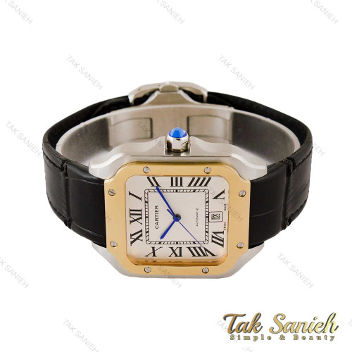 ساعت کارتیر سانتوس مردانه بند چرم دورنگ طلایی Cartier-4419-G