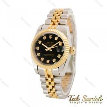 ساعت رولکس زنانه دورنگ طلایی صفحه مشکی Rolex-4531-M-L