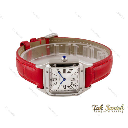 ساعت کارتیر دومونت زنانه بند چرم قرمز اسمال Cartier-4073-L