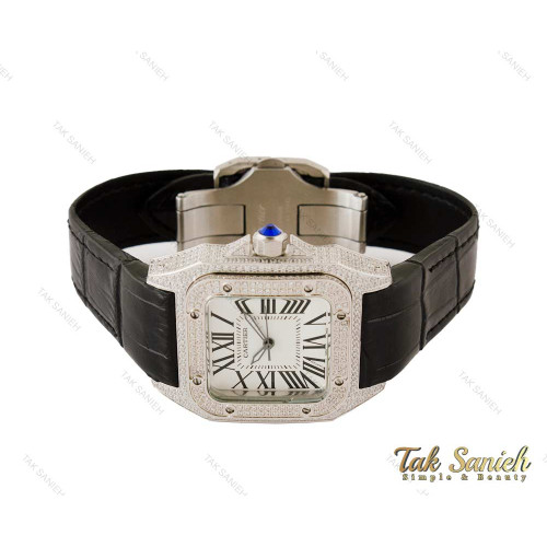 ساعت کارتیر سانتوس زنانه نگین دار بندچرم مشکی Cartier-4081-L
