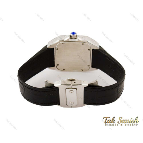 ساعت کارتیر سانتوس زنانه نگین دار بندچرم مشکی Cartier-4081-L