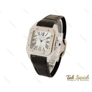 ساعت کارتیر سانتوس زنانه نگین دار بندچرم مشکی Cartier-4081-L