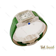 ساعت کارتیر زنانه دورنگین بند چرم سبز Cartier-4082-L