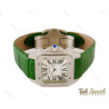ساعت کارتیر زنانه دورنگین بند چرم سبز Cartier-4082-L