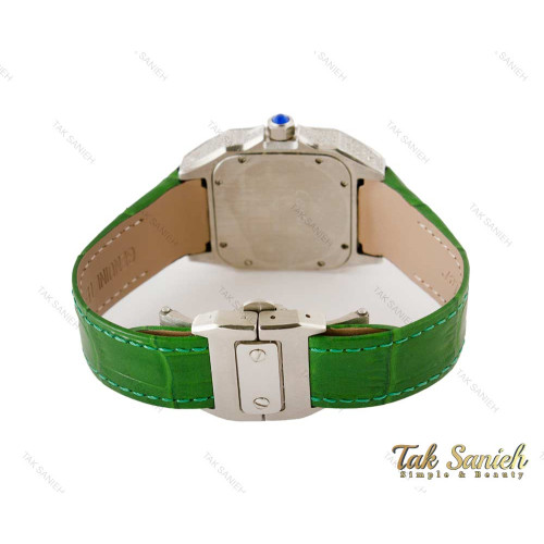 ساعت کارتیر زنانه دورنگین بند چرم سبز Cartier-4082-L