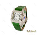 ساعت کارتیر زنانه دورنگین بند چرم سبز Cartier-4082-L