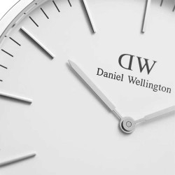 ساعت دنیل ولینگتون مردانه سیلور سفید بند چرم عسلی DW-4099-G