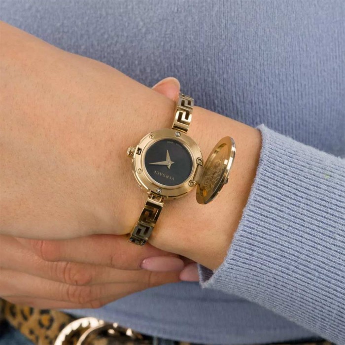 ساعت ورساچه زنانه طلایی صفحه مخفی مشکی Versace-4776-L
