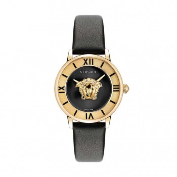 ساعت ورساچه زنانه طلایی بند چرم مشکی Versace-4774-L