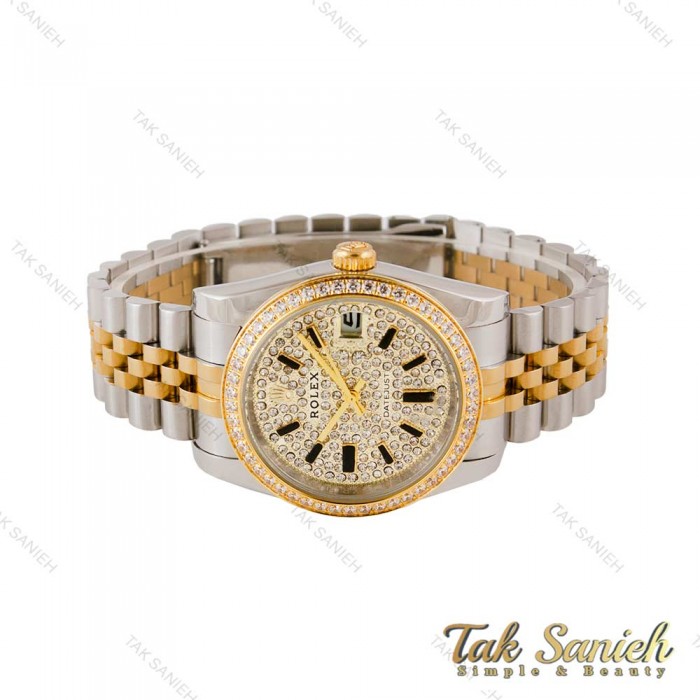 ساعت رولکس مردانه دورنگ طلایی صفحه فول نگین Rolex-4796-G