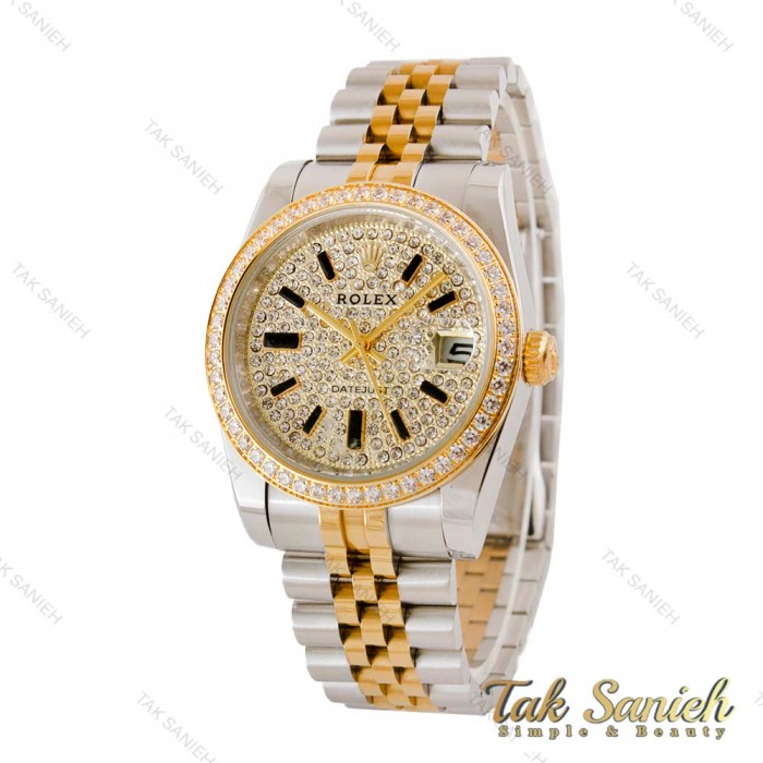 ساعت رولکس مردانه دورنگ طلایی صفحه فول نگین Rolex-4796-G