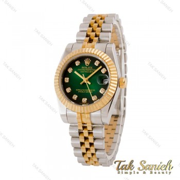 ساعت رولکس زنانه دورنگ طلایی صفحه سبز مشکی Rolex-4833-L