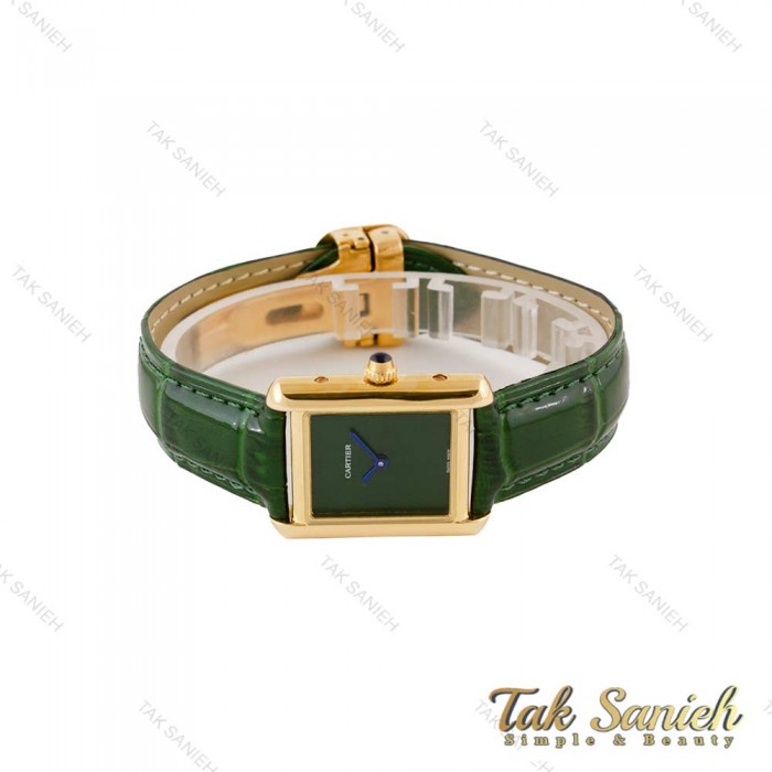 ساعت کارتیر تانک زنانه طلایی بند چرم سبز Cartier-4836-L