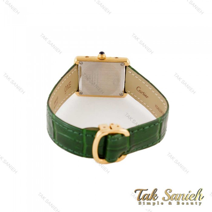 ساعت کارتیر تانک زنانه طلایی بند چرم سبز Cartier-4836-L