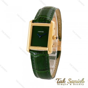 ساعت کارتیر تانک زنانه طلایی بند چرم سبز Cartier-4836-L