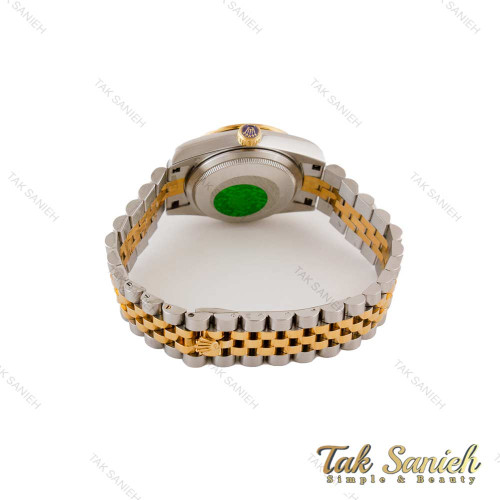 ساعت رولکس زنانه دورنگ طلایی دورنگین صفحه فیروزه ای Rolex-4848-L