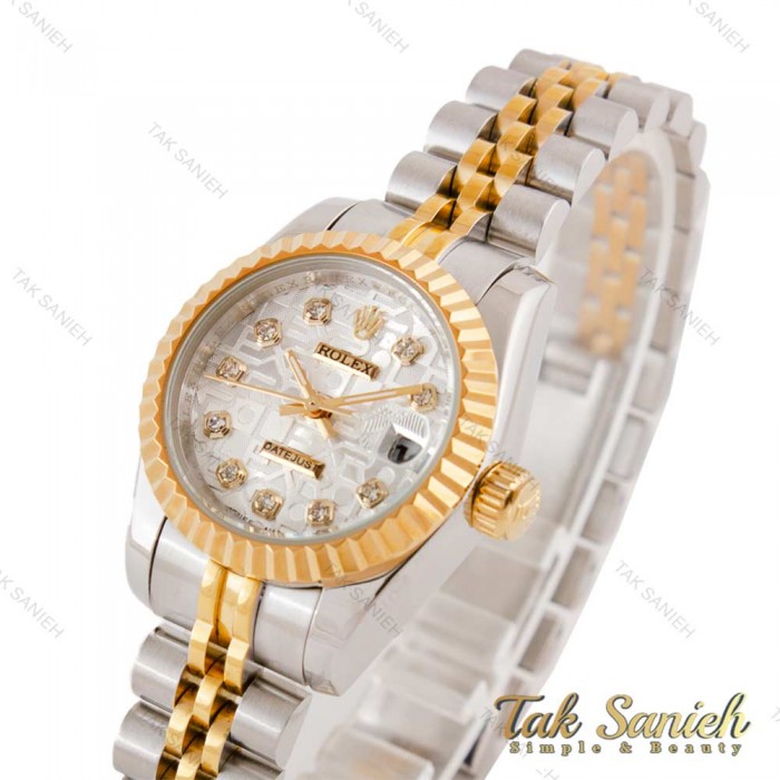 ساعت رولکس زنانه دورنگ طلایی صفحه طرح دار اسمال Rolex-4865-L