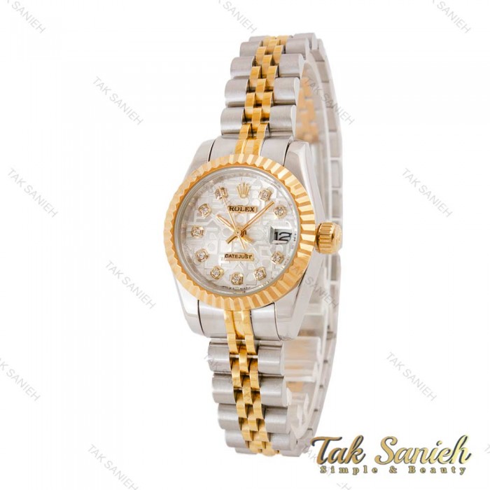 ساعت رولکس زنانه دورنگ طلایی صفحه طرح دار اسمال Rolex-4865-L