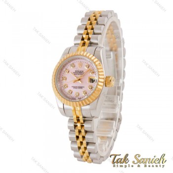 ساعت رولکس زنانه دورنگ طلایی صفحه صورتی Rolex-4866-L