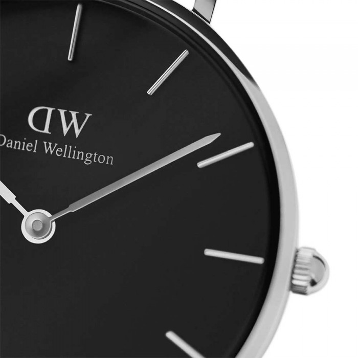 ساعت DW زنانه بند چرم سفید نقره ای صفحه مشکی مدیوم DW-4914-32-L