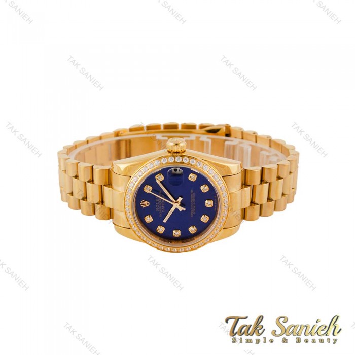ساعت رولکس زنانه بند پرزیدنت طلایی صفحه سرمه ای دورنگین Rolex-4958-L