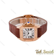 ساعت کارتیر سانتوس زنانه رزگلد بند چرم قهوه ای Cartier-4965-L