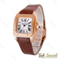 ساعت کارتیر سانتوس زنانه رزگلد بند چرم قهوه ای Cartier-4965-L