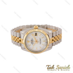 ساعت رولکس مردانه دورنگ طلایی صفحه سفید صدفی ایندکس خطی Rolex-5025-G