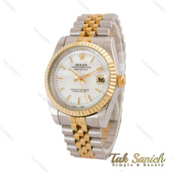 ساعت رولکس مردانه دورنگ طلایی صفحه سفید صدفی ایندکس خطی Rolex-5025-G