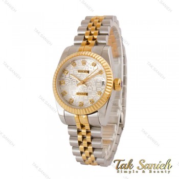 ساعت رولکس زنانه دو رنگ طلایی صفحه طرح دار ایندکس نگین Rolex-5030-M-L