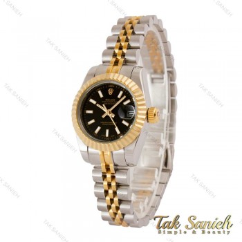 ساعت رولکس زنانه دورنگ طلایی ایندکس خط صفحه مشکی Rolex-5035-S-L