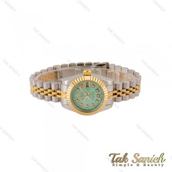 ساعت رولکس زنانه دورنگ طلایی صفحه سبز آبی صدفی سایز کوچک Rolex-5038-S-L