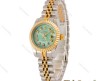 ساعت رولکس زنانه دورنگ طلایی  صفحه سبز آبی صدفی Rolex-5037-M-L