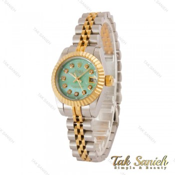 ساعت رولکس زنانه دورنگ طلایی صفحه سبز آبی صدفی Rolex-5038-S-L