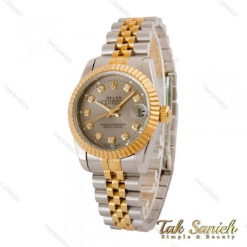 ساعت زنانه رولکس دورنگ طلایی صفحه طوسی Rolex-5045-M-L