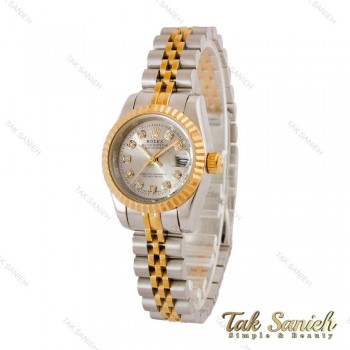 ساعت زنانه رولکس دورنگ طلایی صفحه طوسی Rolex-5046-S-L