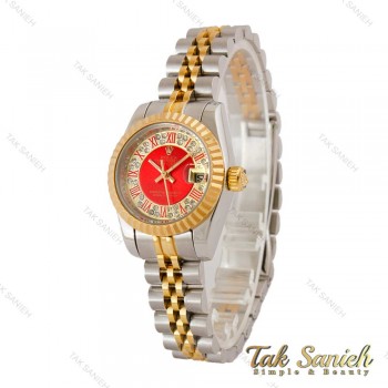 ساعت رولکس زنانه دورنگ طلایی صفحه قرمز ایندکس رومی Rolex-5108-S-L