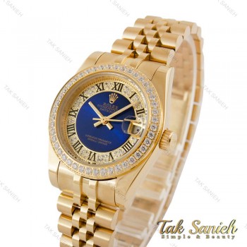 ساعت رولکس زنانه طلایی دورنگین صفحه آبی ایندکس رومی Rolex-5123-M-L