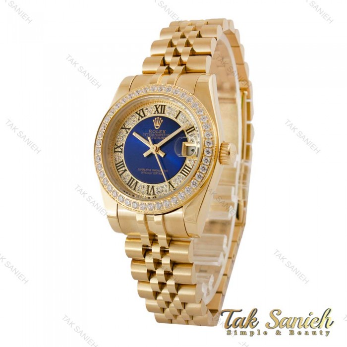 ساعت رولکس زنانه طلایی دورنگین صفحه آبی ایندکس رومی Rolex-5123-M-L