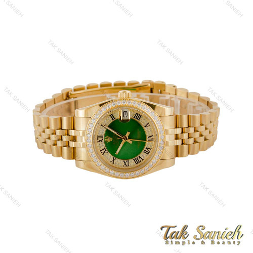 ساعت رولکس زنانه طلایی دورنگین صفحه سبز ایندکس رومی Rolex-5124-M-L
