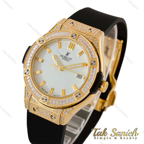 ساعت هابلوت زنانه فول نگین طلایی صفحه سفید Hublot-5130-L