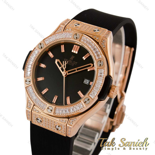 ساعت هابلوت زنانه فول نگین باگتی رزگلد مشکی Hublot-5131-L